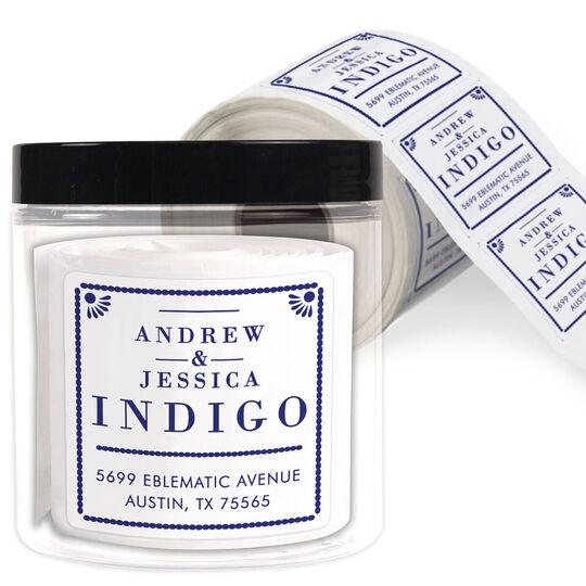 Indigo Square Address Labels in a Jar